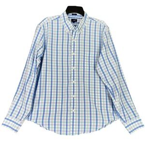 J‎ Crew Shirt Mens Large Blue Gingham Plaid Button Up Slim Fit Preppy Classic